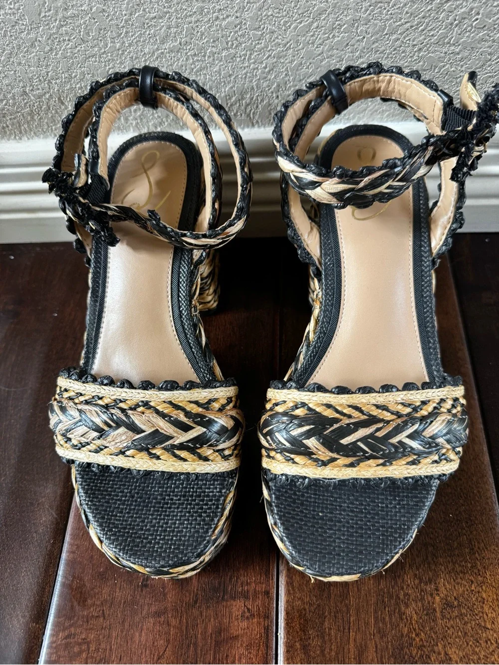 Braided Platform Sandals - Black and Tan